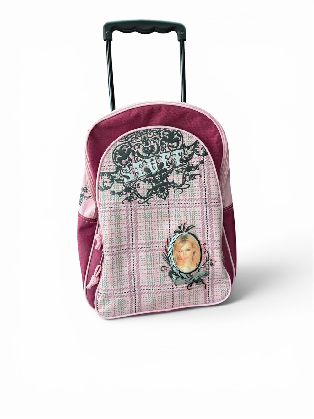 Hilary Duff Y2K Rolling Backpack Pink Plaid Travel School Bag Vintage Disney Era